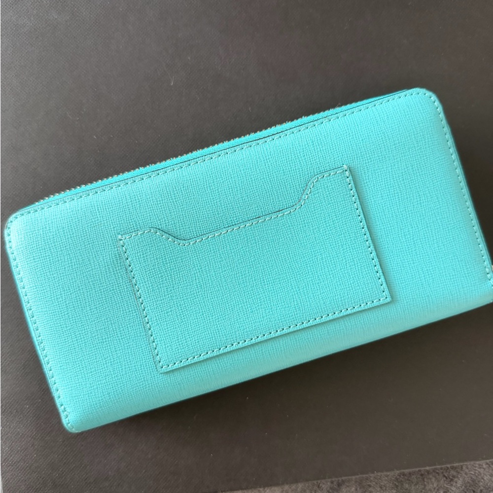 Coach Turquoise Zip-Around Leather Wallet with Gold Accent - Picture 2 of 2